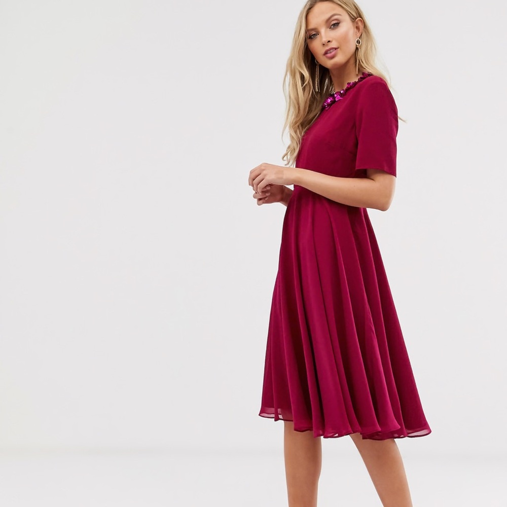NWT ASOS DESIGN Embellished Neckline Midi Dress 4 - Picture 3 of 10